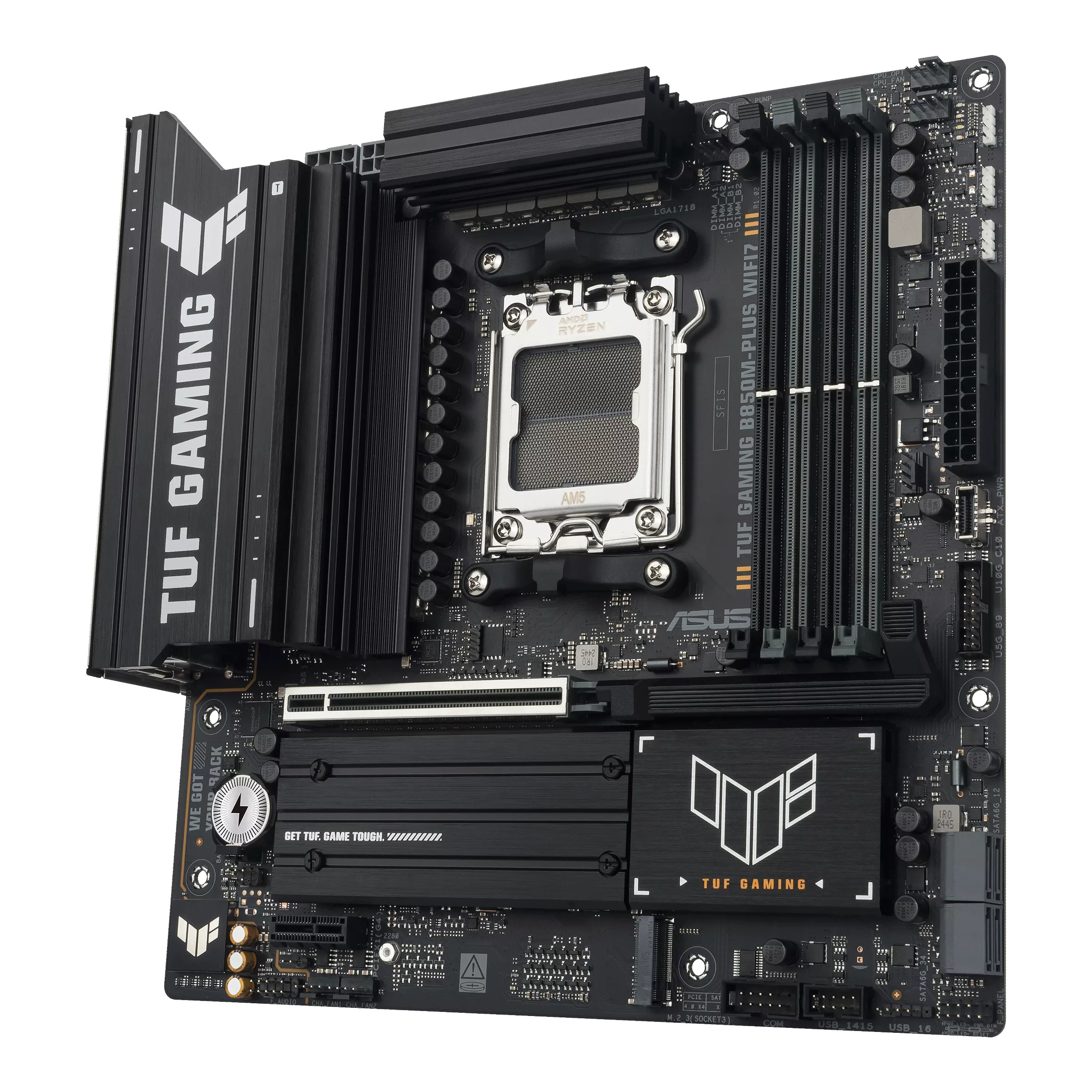 Asus TUF GAMING B850M-PLUS WIFI7 | Processor family AMD | Processor socket AM5 | DDR5 | Supported hard disk drive interfaces SATA, M.2 | Number of SATA connectors 4 - Image 3