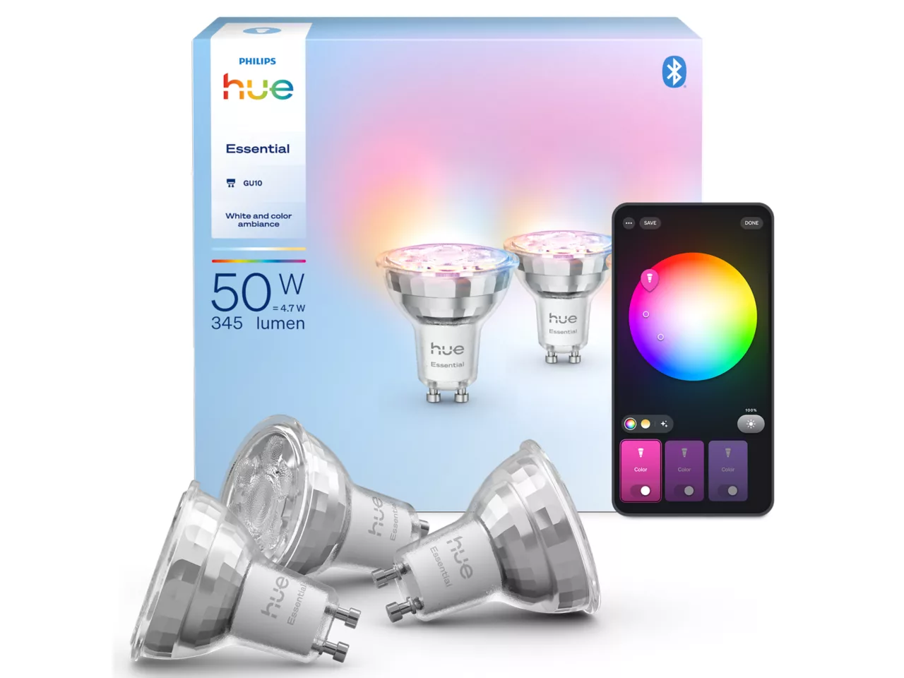 Philips Hue E WCA 345 GU10 3P EU | E27 | 8 W | 16 million colors, White and colored light - Image 5