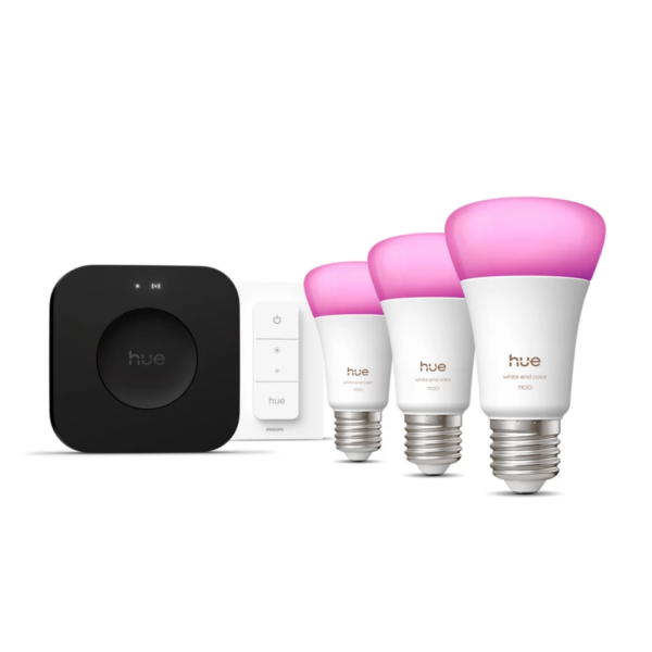 Philips Hue Starter set: 3 smart E27 bulbs, dimmer switch, Hue Bridge Pro | E27 | White and colored light