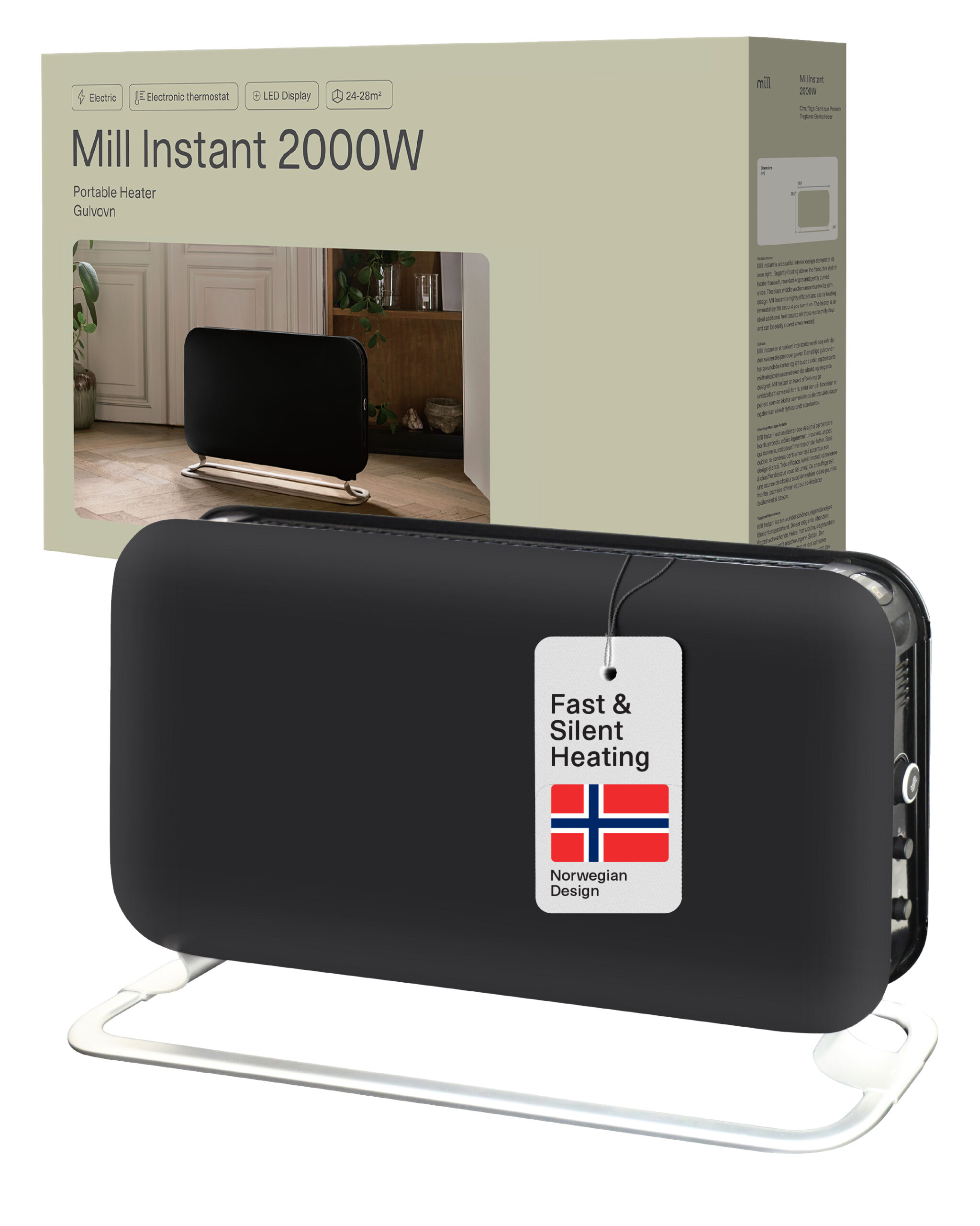 Mill | Heater | SG2000LED | Convection Heater | 2000 W | Number of power levels 3 | Suitable for rooms up to 5-20 m² | Black