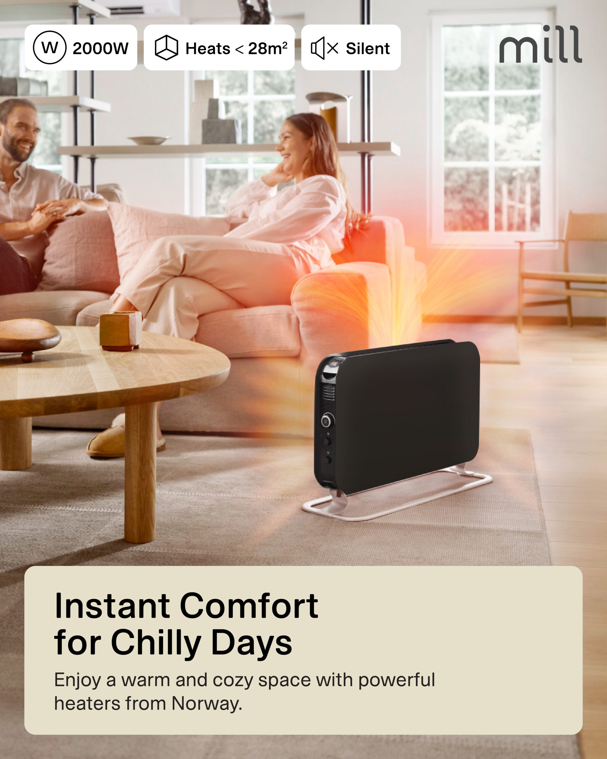 Mill | Heater | SG2000LED | Convection Heater | 2000 W | Number of power levels 3 | Suitable for rooms up to 5-20 m² | Black - Image 9