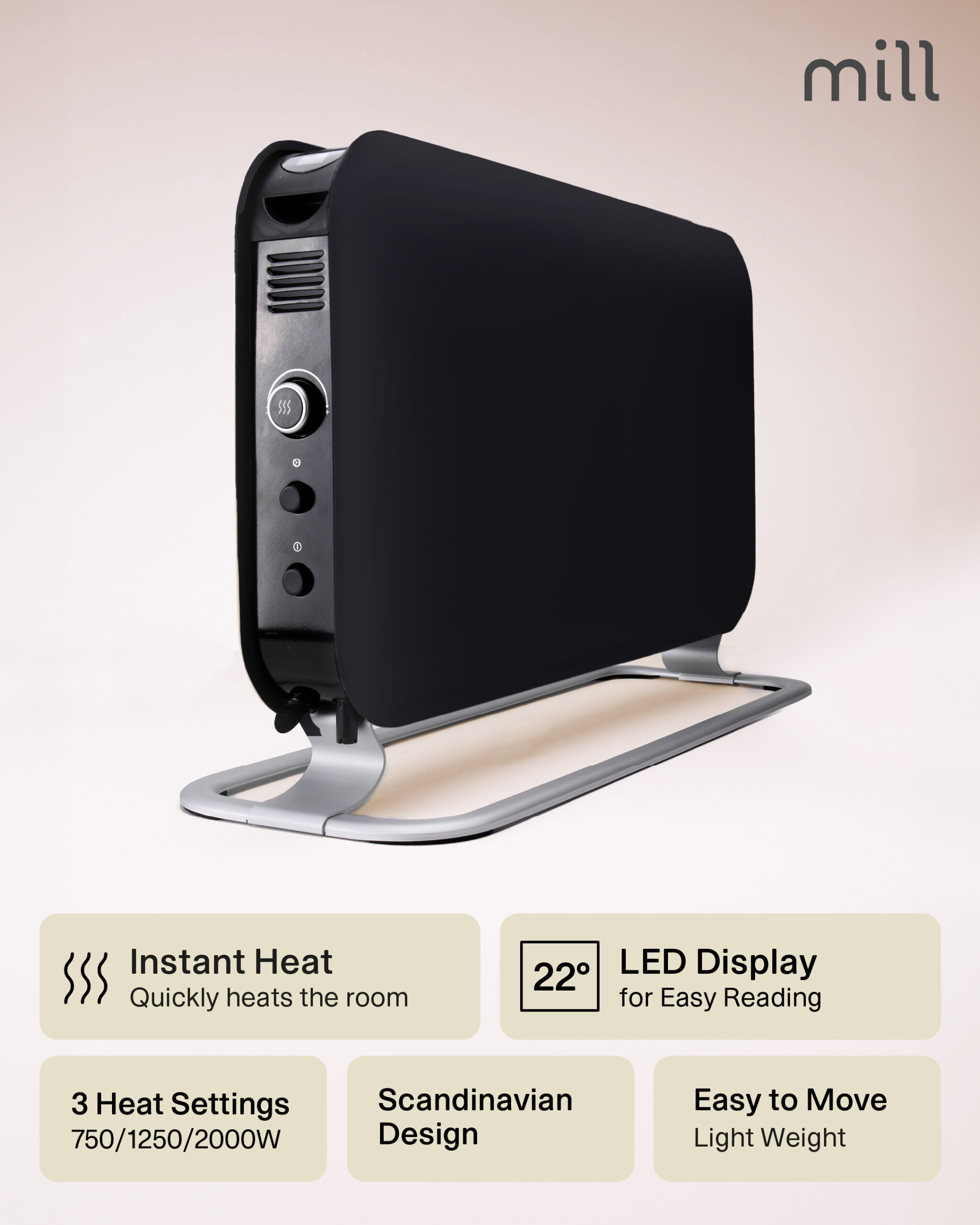 Mill | Heater | SG2000LED | Convection Heater | 2000 W | Number of power levels 3 | Suitable for rooms up to 5-20 m² | Black - Image 10