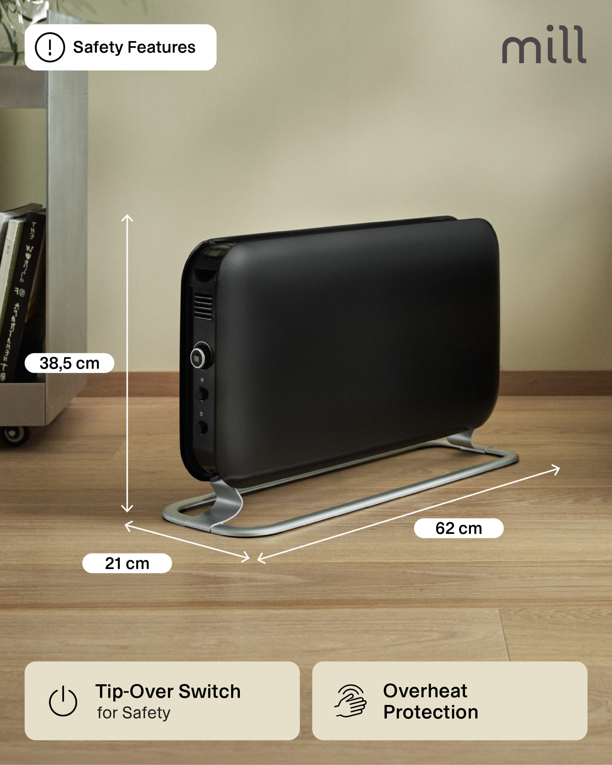 Mill | Heater | SG2000LED | Convection Heater | 2000 W | Number of power levels 3 | Suitable for rooms up to 5-20 m² | Black - Image 11