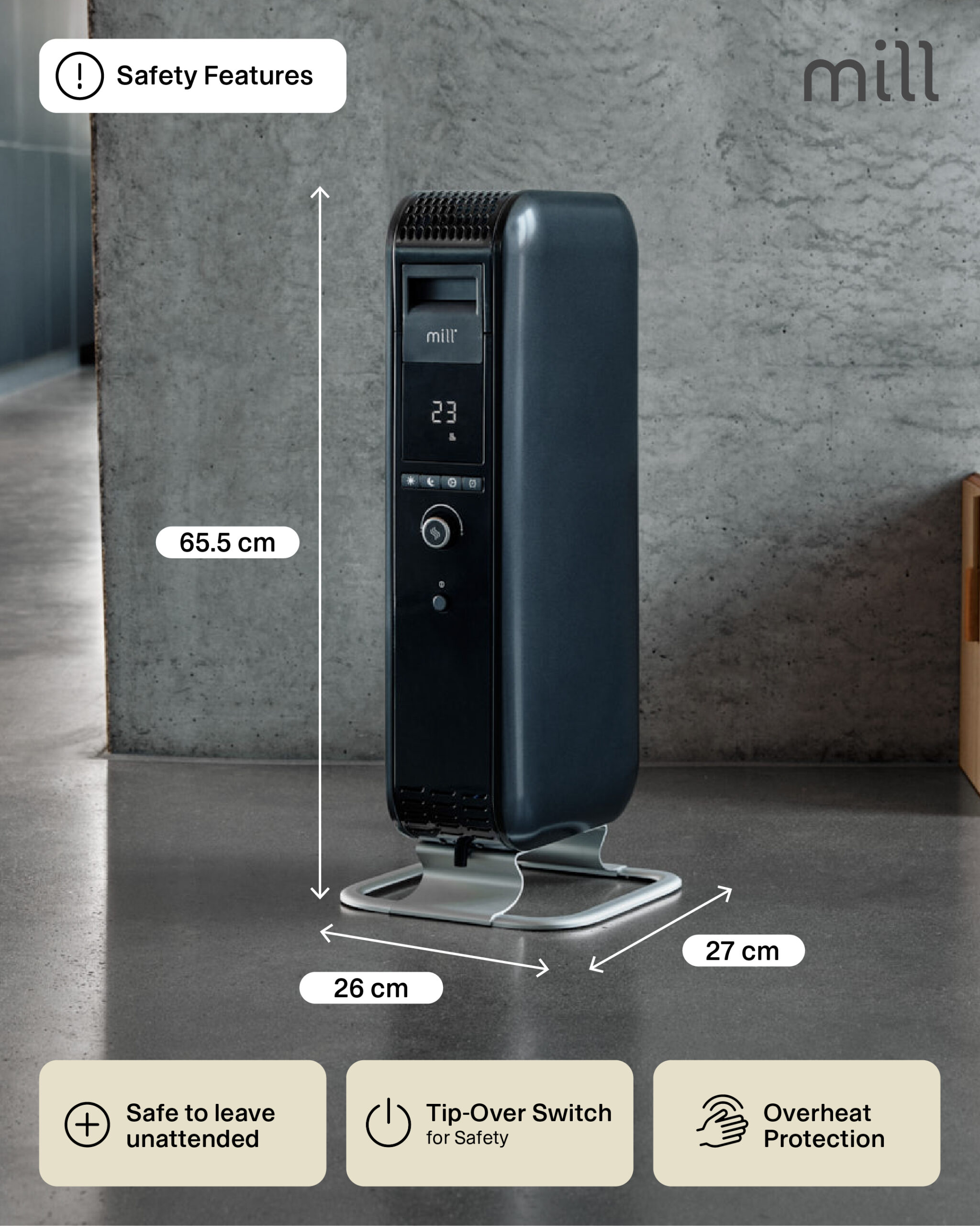 Mill | Heater | AB-H1000DN | Oil Filled Radiator | 1000 W | Number of power levels 3 | Suitable for rooms up to 12-16 m² | Black - Image 3