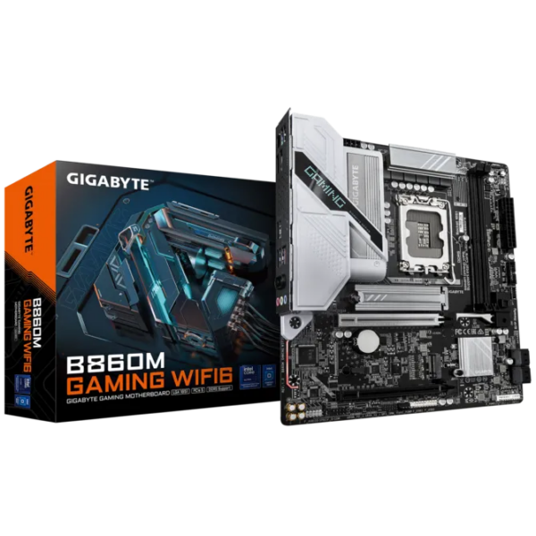 Gigabyte B860M GAMING WIFI6 | Processor family Intel | Processor socket LGA1851 | DDR5 | Supported hard disk drive interfaces M.2, SATA | Number of SATA connectors 4