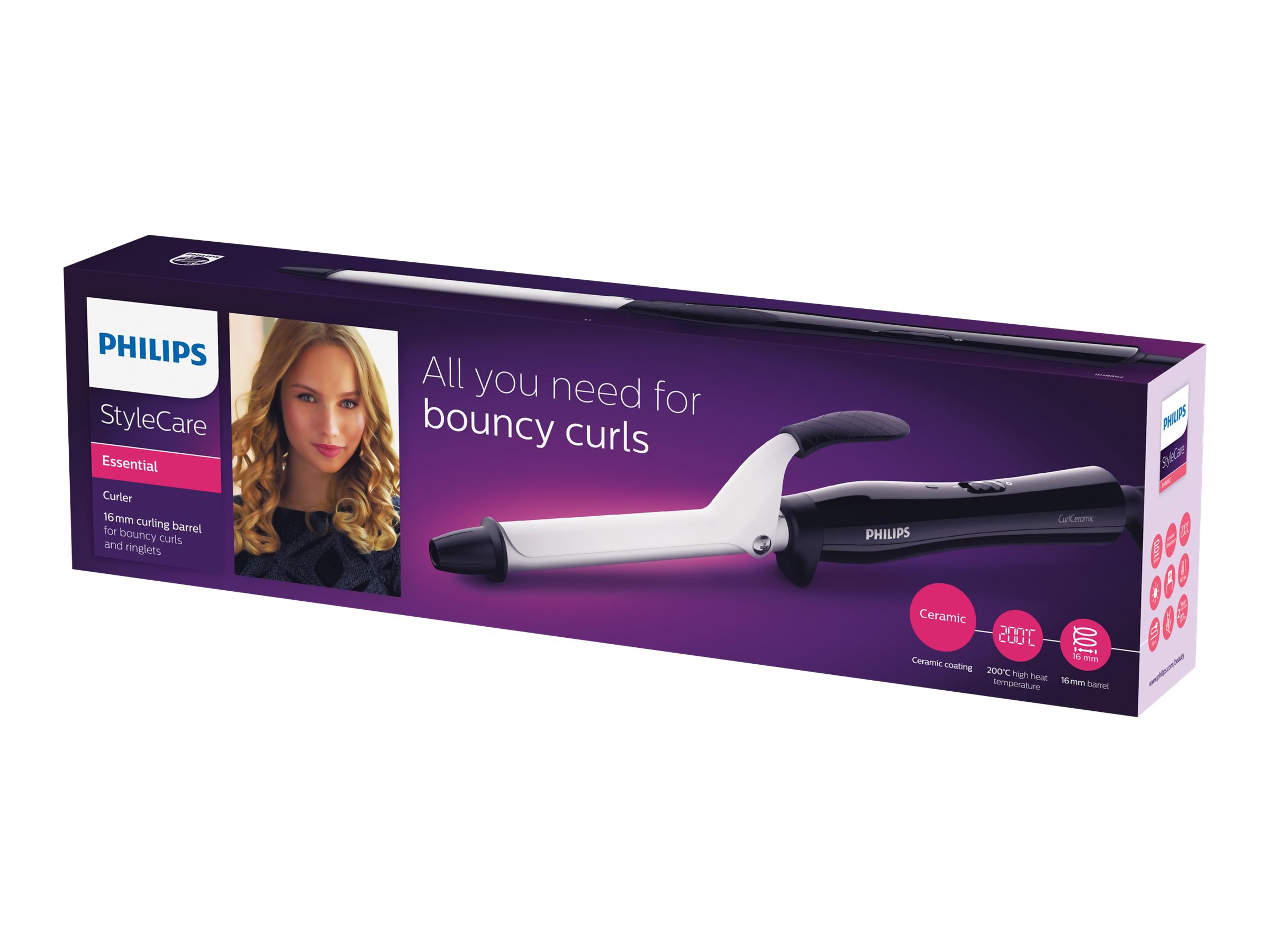 Philips | StyleCare Essential Curler | BHB862/00 | Warranty 24 month(s) | Ceramic heating system | Barrel diameter 16 mm | Temperature (max) 200 °C | Number of heating levels 1 | Display No | Black/white - Image 7