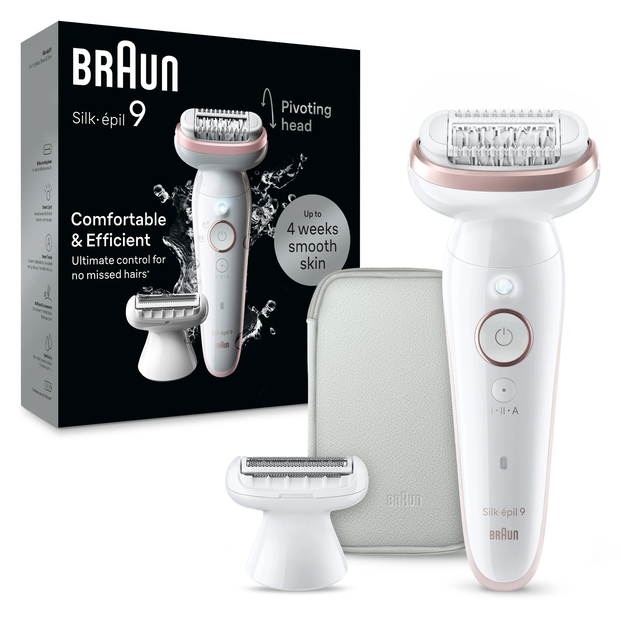 Braun Epilator | SES9-030 Silk épil 9 | Operating time (max) 50 min | Number of power levels 2 | Wet & Dry | White/Rose - Image 2