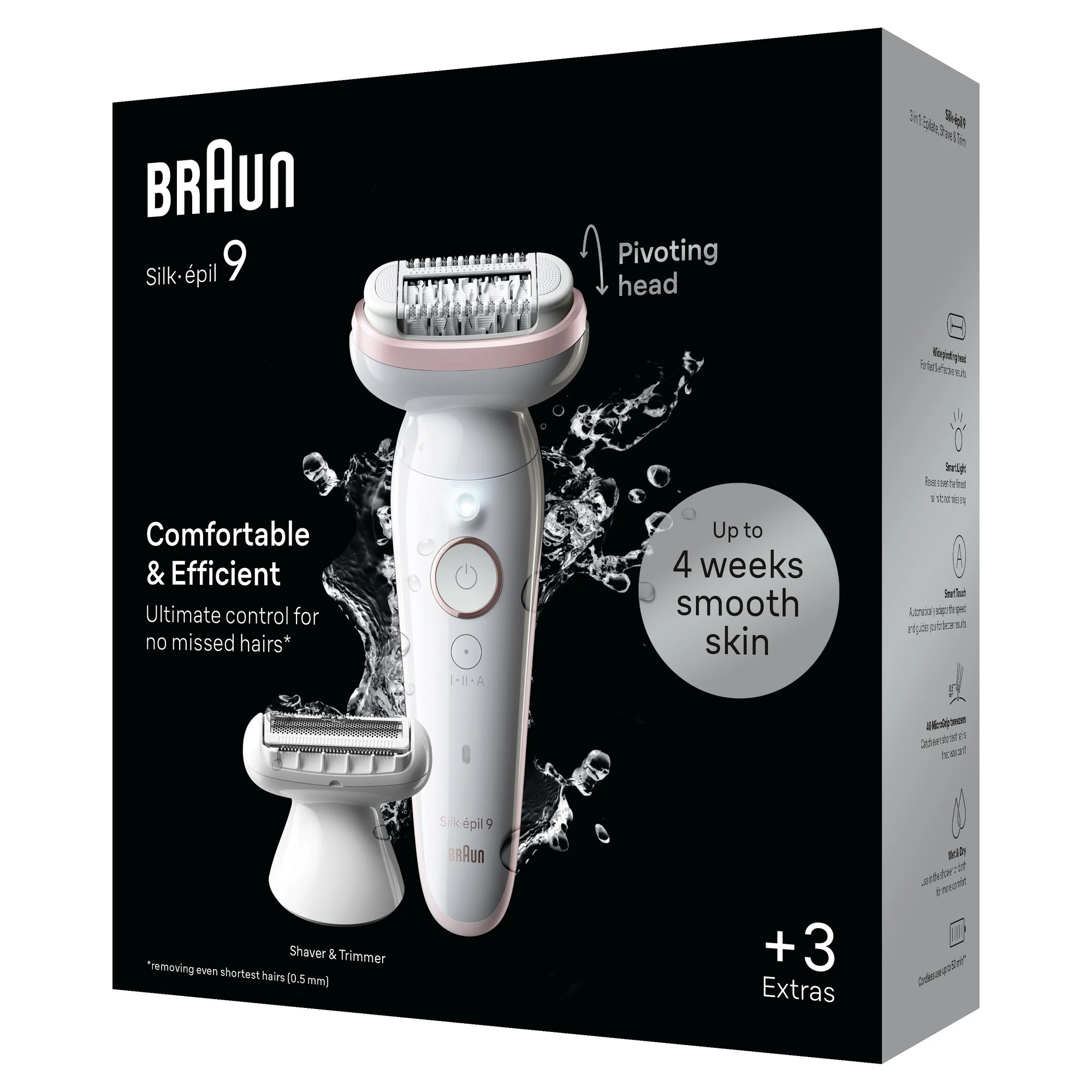 Braun Epilator | SES9-030 Silk épil 9 | Operating time (max) 50 min | Number of power levels 2 | Wet & Dry | White/Rose - Image 4