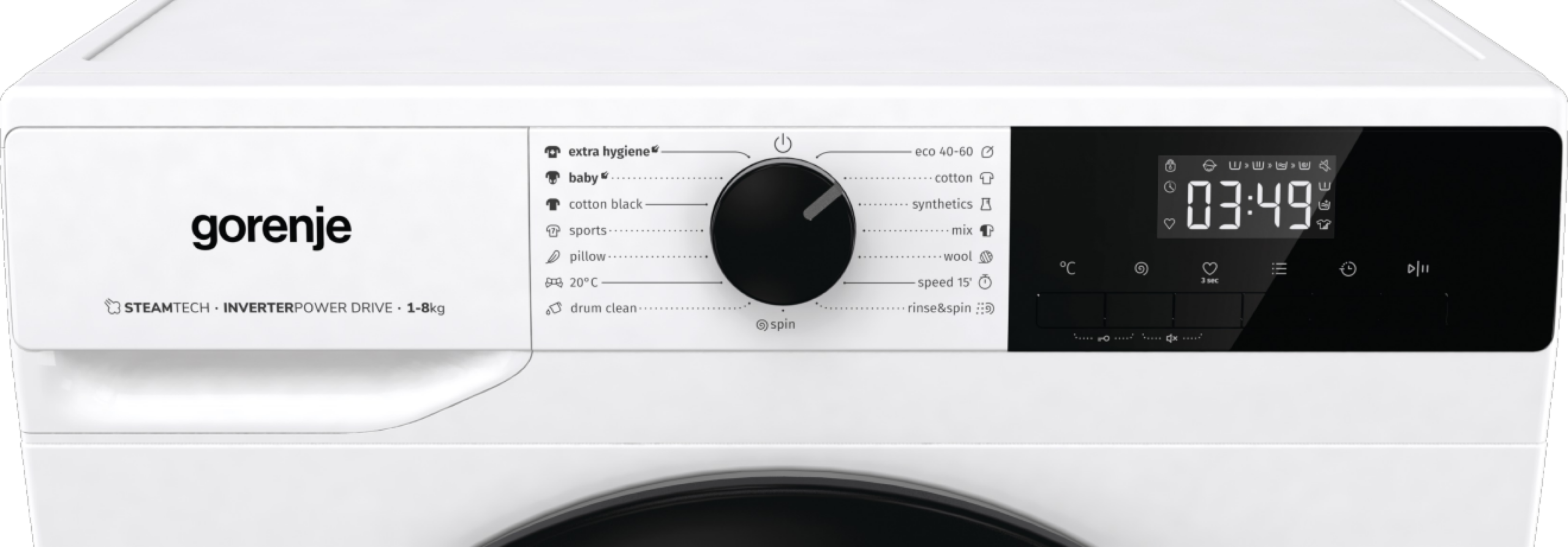 Gorenje | Washing Machine | W11NHPI84AS | Energy efficiency class A | Front loading | Washing capacity 8 kg | 1400 RPM | Depth 54 cm | Width 60 cm | Display | LED | Steam function | White - Image 4