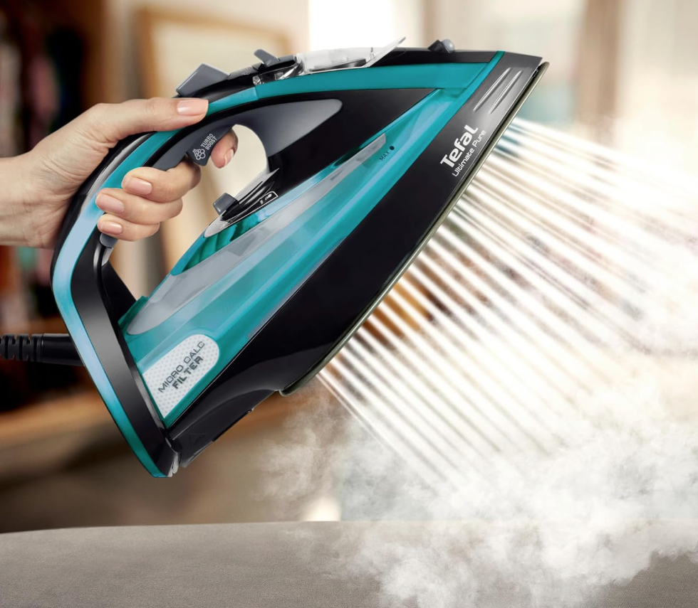 TEFAL | Ultimate Pure FV9844E0 | Steam Iron | 3200 W | Water tank capacity 350 ml | Continuous steam 60 g/min | Steam boost performance 250 g/min | Blue/Black - Image 2