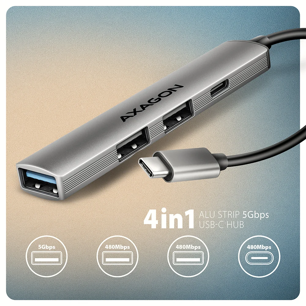AXAGON ALU STRIP USB-C 4 port hub | HUE-STC - Image 2
