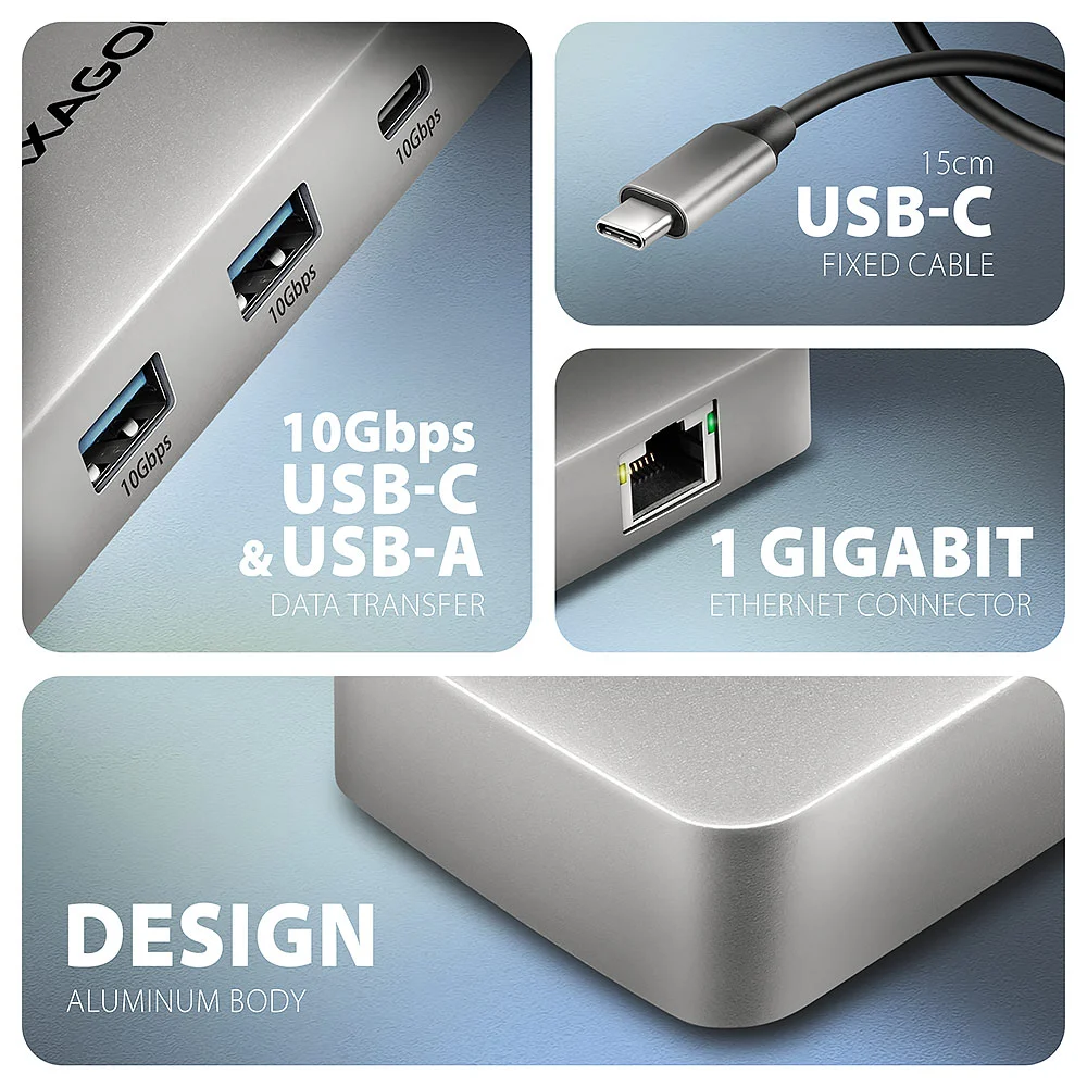 AXAGON USB-C 10Gbps DUAL 4K DISPLAY 7in1 hub | HMC-CUB83X2 - Image 3