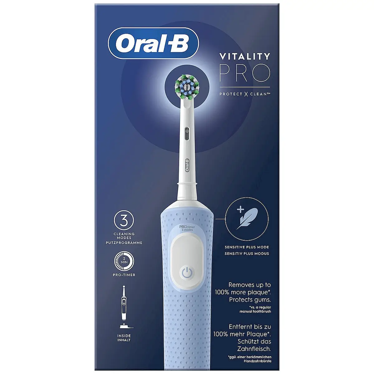 Oral-B | Electric Toothbrush | Vitality Pro | Rechargeable | For adults | Number of brush heads included 1 | Number of teeth brushing modes 3 | Blue - Image 3