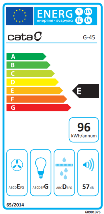 CATA | Hood | G-45 X | Canopy | Energy efficiency class E | Width 51 cm | 390 m³/h | Slider control | LED | Inox - Image 5