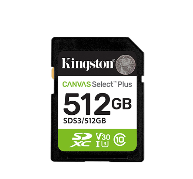 Kingston Canvas Select Plus | 512 GB | SD | Flash memory class Class 10, UHS-I, U1/U3, Video Class 10/30