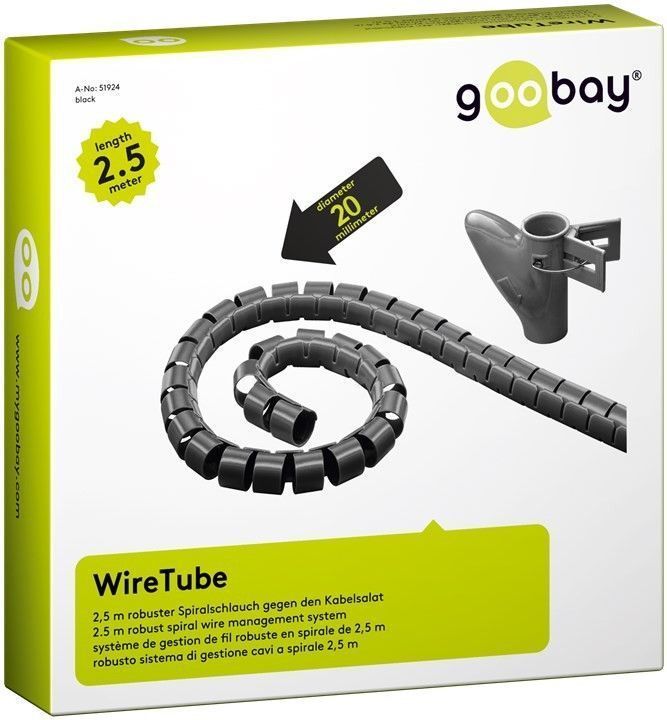 Goobay | 2.5 m robust spiral wire management system string plastic cable duct with a diameter of 20 mm length of 2.5 m can be adjusted by cutting with scissors comes with easy-insert tool Technical specifications Cable Cable type coiled cable General Consumption Unit 1 pc. in cardboard box Color black Length 2500 mm Diameter 20 mm - Image 3
