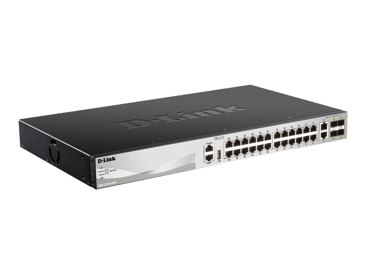 D-Link | DGS-3130-30TS | Switch | Managed L3 | Rack mountable | Gigabit Ethernet (copper) ports quantity 24 | 10 Gbps (RJ-45) ports quantity 2 | SFP+ ports quantity 4 | Power supply type Optional redundant - Image 2
