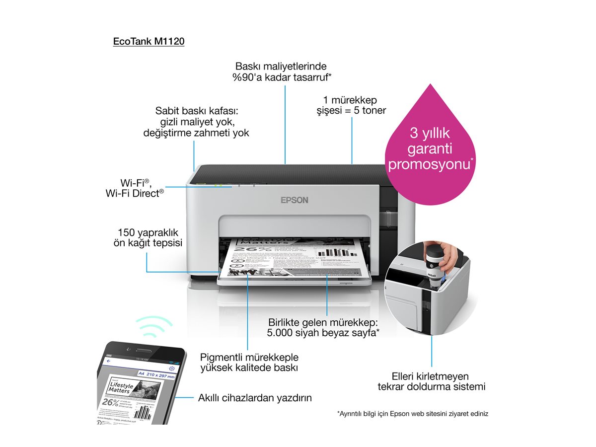 Epson EcoTank M1120 | Inkjet | Mono | Standard | Wi-Fi | Grey - Image 21