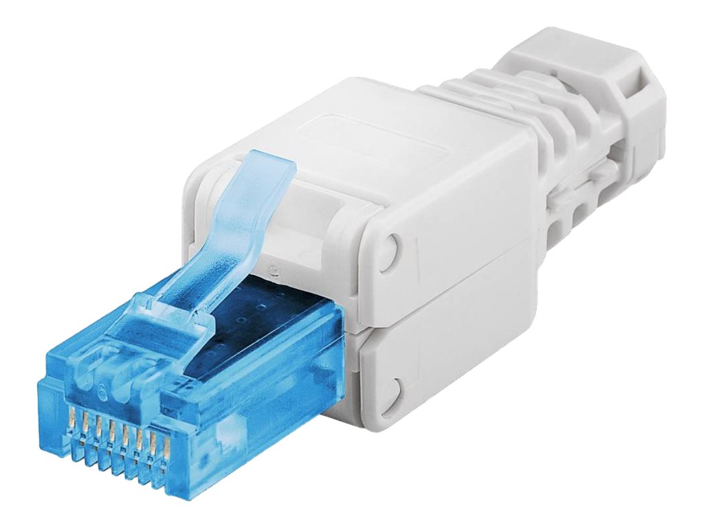 Goobay 59227 Tool-free RJ45 network connector CAT 6A UTP unshielded | for 3 different cable OD: up to 5.2mm/ 6.4mm/ 7.5mm UTP unshielded with strain relief with cable reducer that can be used for three different cable diameters: up to 5.2 mm/6.4 mm/7.5 mm for stranded and solid inner conductor (AWG 22 to 26) easy and tool-free assembly simply press down on the connector housing supports transmission rates on the order of gigabits cable contacts marked in colour Technical specifications Connections Connection, type RJ45 male (8P8C) Connection 2, type for IDC connectors (toolless) Connection, contact material gold-plated 3µ Cable Specification CAT 6a Shielding class UTP Signal transmission max. bandwidth 500 MHz General Consumption Unit 1 pc. in polybag Length 52 mm Width 15 mm Height 15 mm - Image 2