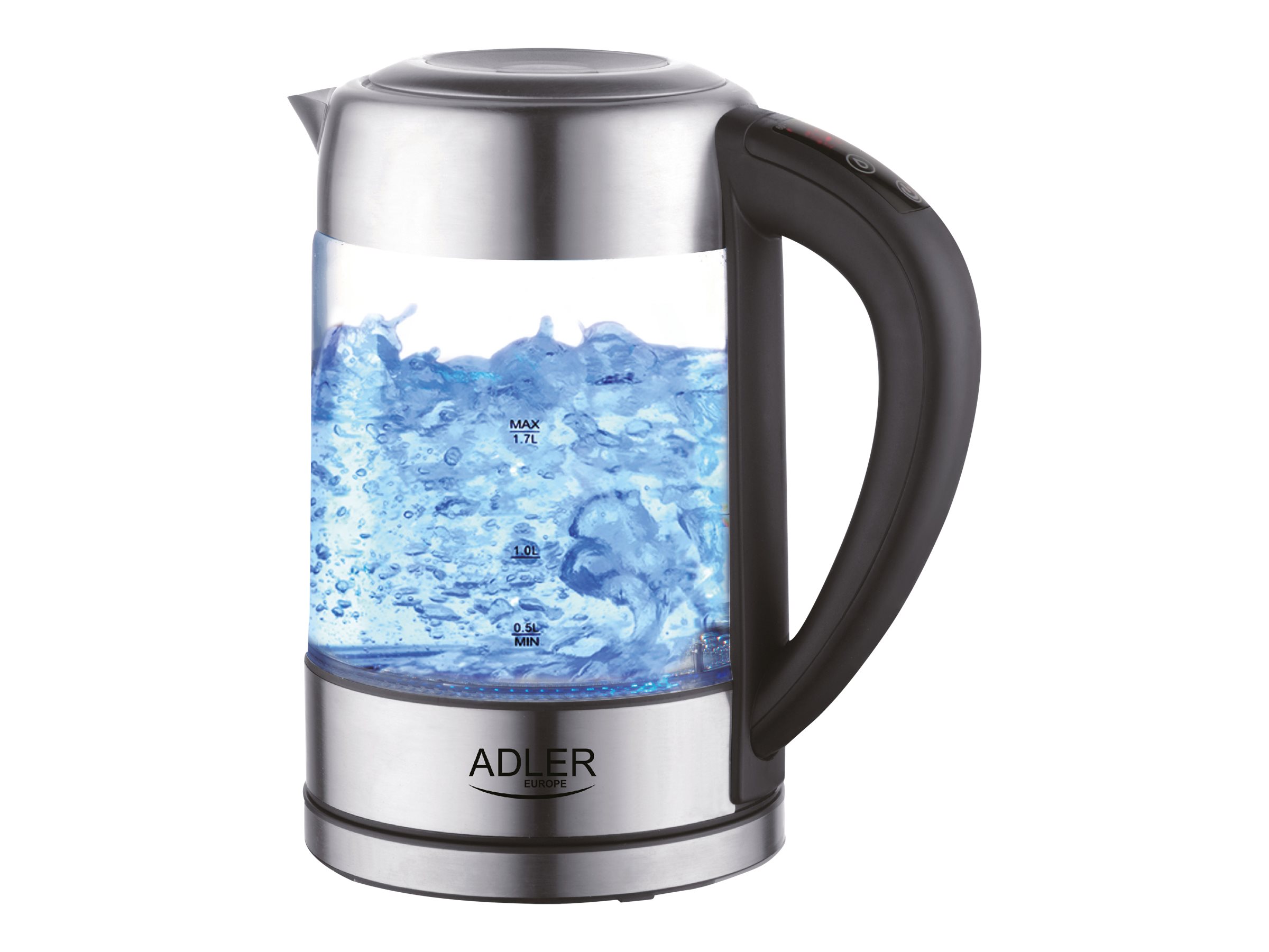 Adler | Kettle | AD 1247 NEW | With electronic control | 1850 - 2200 W | 1.7 L | Stainless steel, glass | 360° rotational base | Stainless steel/Transparent - Image 5