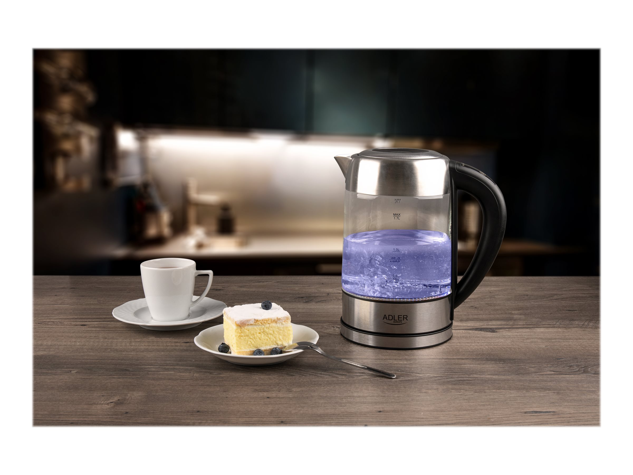 Adler | Kettle | AD 1247 NEW | With electronic control | 1850 - 2200 W | 1.7 L | Stainless steel, glass | 360° rotational base | Stainless steel/Transparent - Image 14