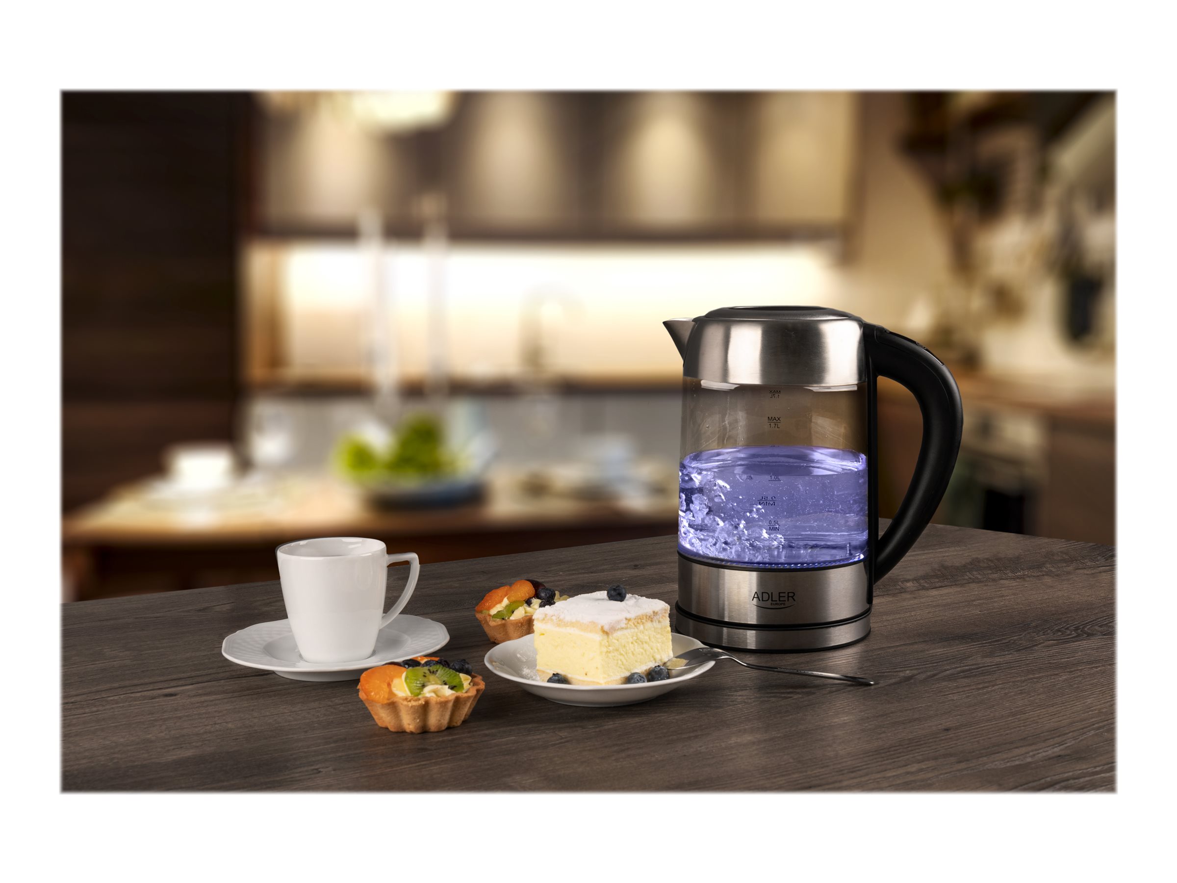 Adler | Kettle | AD 1247 NEW | With electronic control | 1850 - 2200 W | 1.7 L | Stainless steel, glass | 360° rotational base | Stainless steel/Transparent - Image 16