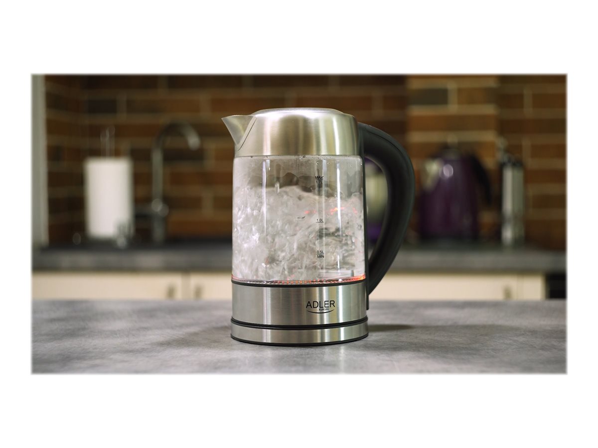 Adler | Kettle | AD 1247 NEW | With electronic control | 1850 - 2200 W | 1.7 L | Stainless steel, glass | 360° rotational base | Stainless steel/Transparent - Image 17