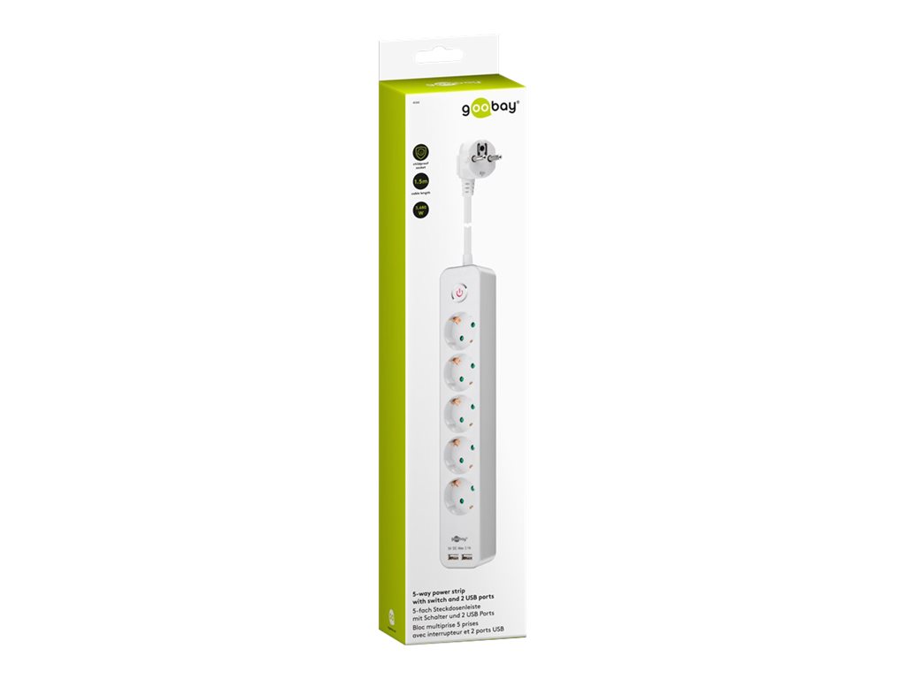 5-way power strip with switch and 2 USB ports 1.5 m | Sockets quantity 5 - Image 4