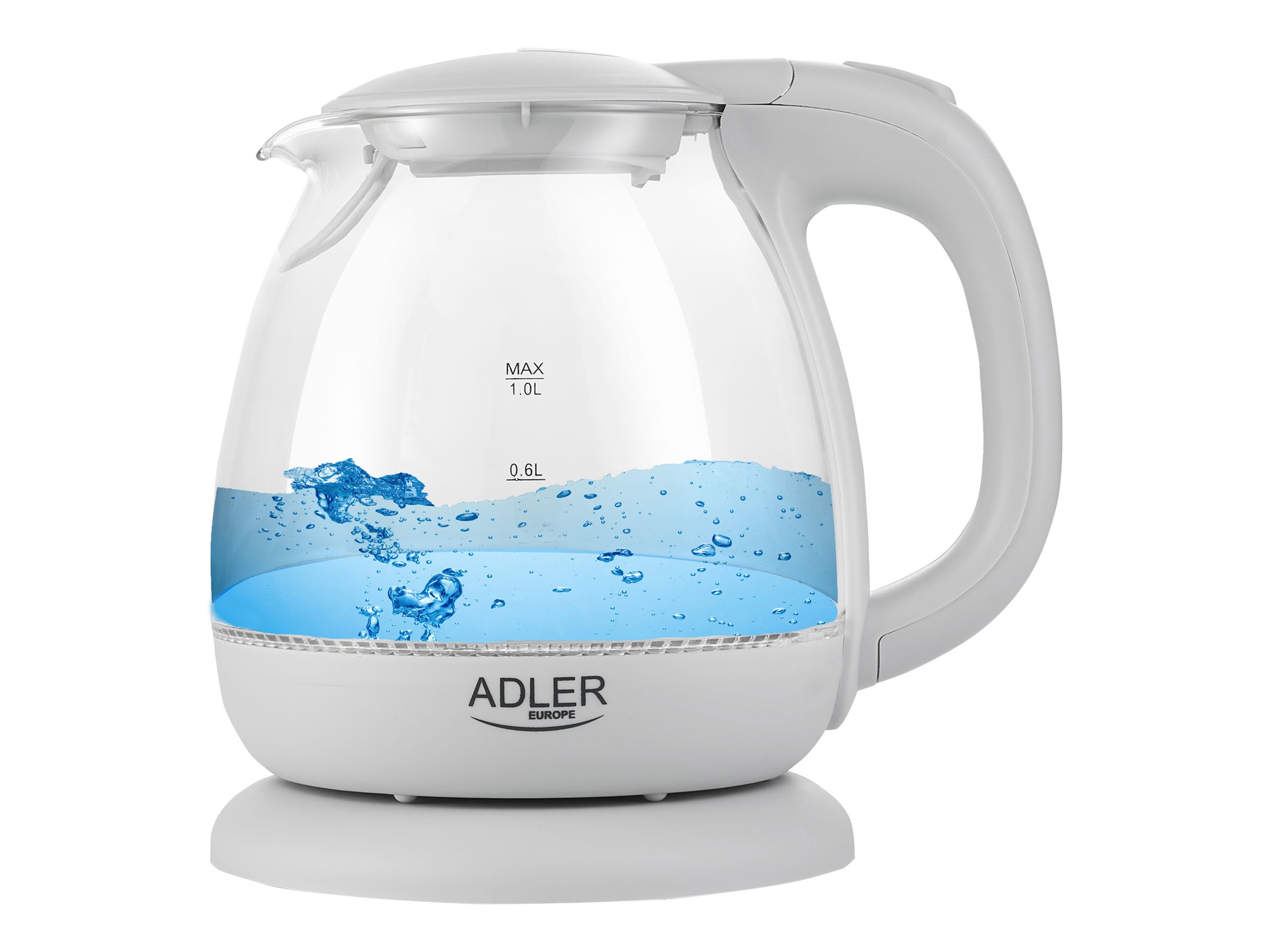 Adler | Kettle | AD 1283G | Standard | 1100 W | 1 L | Plastic/Glass | 360° rotational base | Grey - Image 2