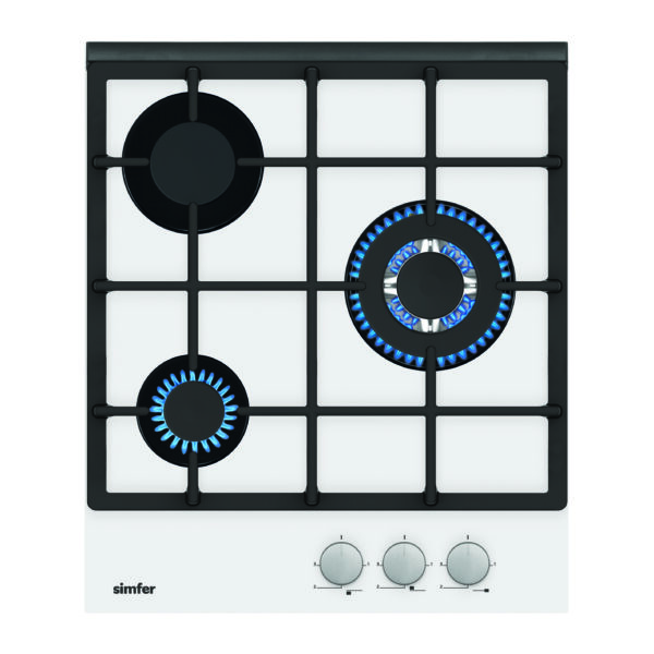 Simfer | Hob | H4.305.HGSBB | Gas on glass | Number of burners/cooking zones 3 | Rotary knobs | White
