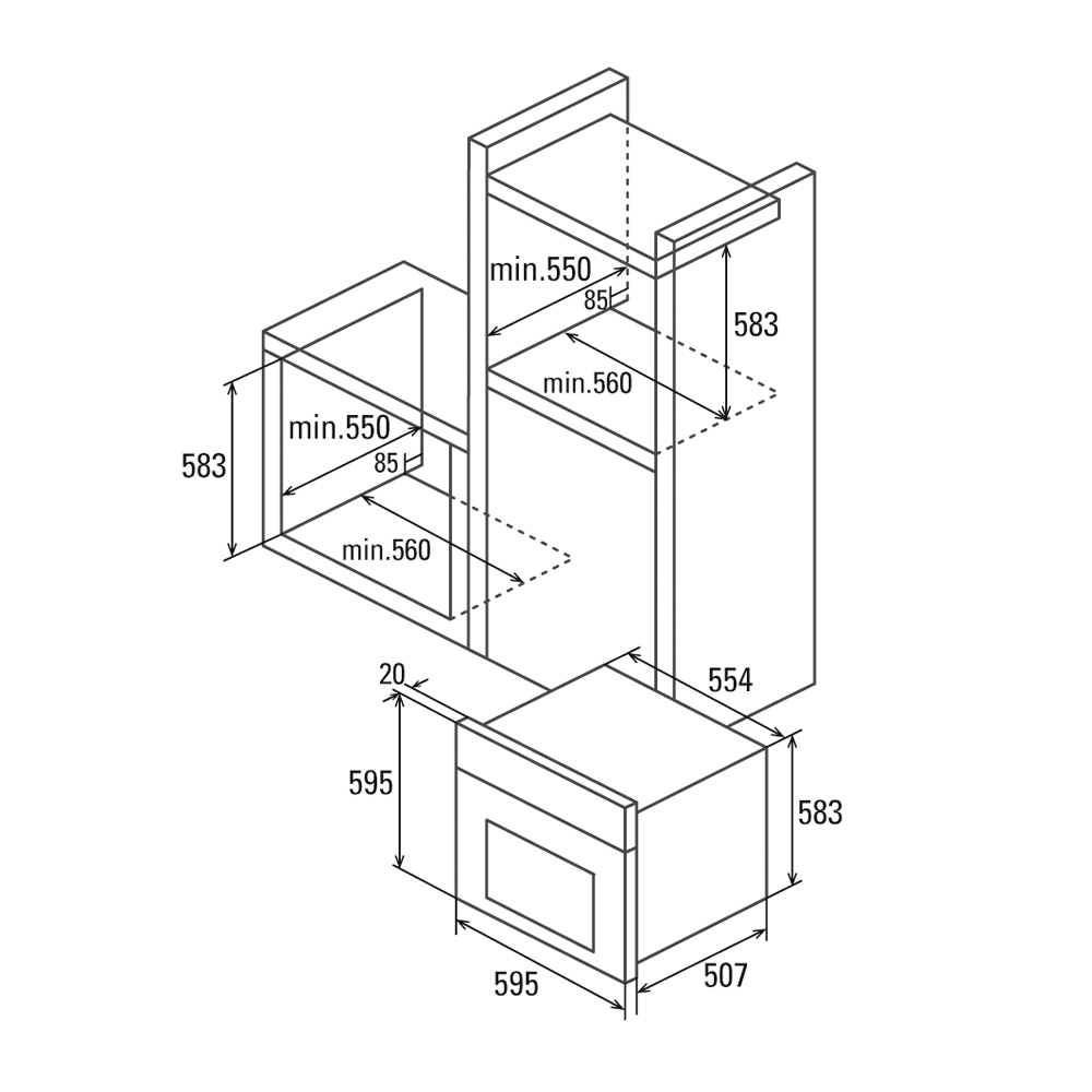 CATA | Oven | MD 6106 X | 60 L | Multifunctional | AquaSmart | Touch control | Height 59.5 cm | Width 59.5 cm | Stainless steel - Image 3