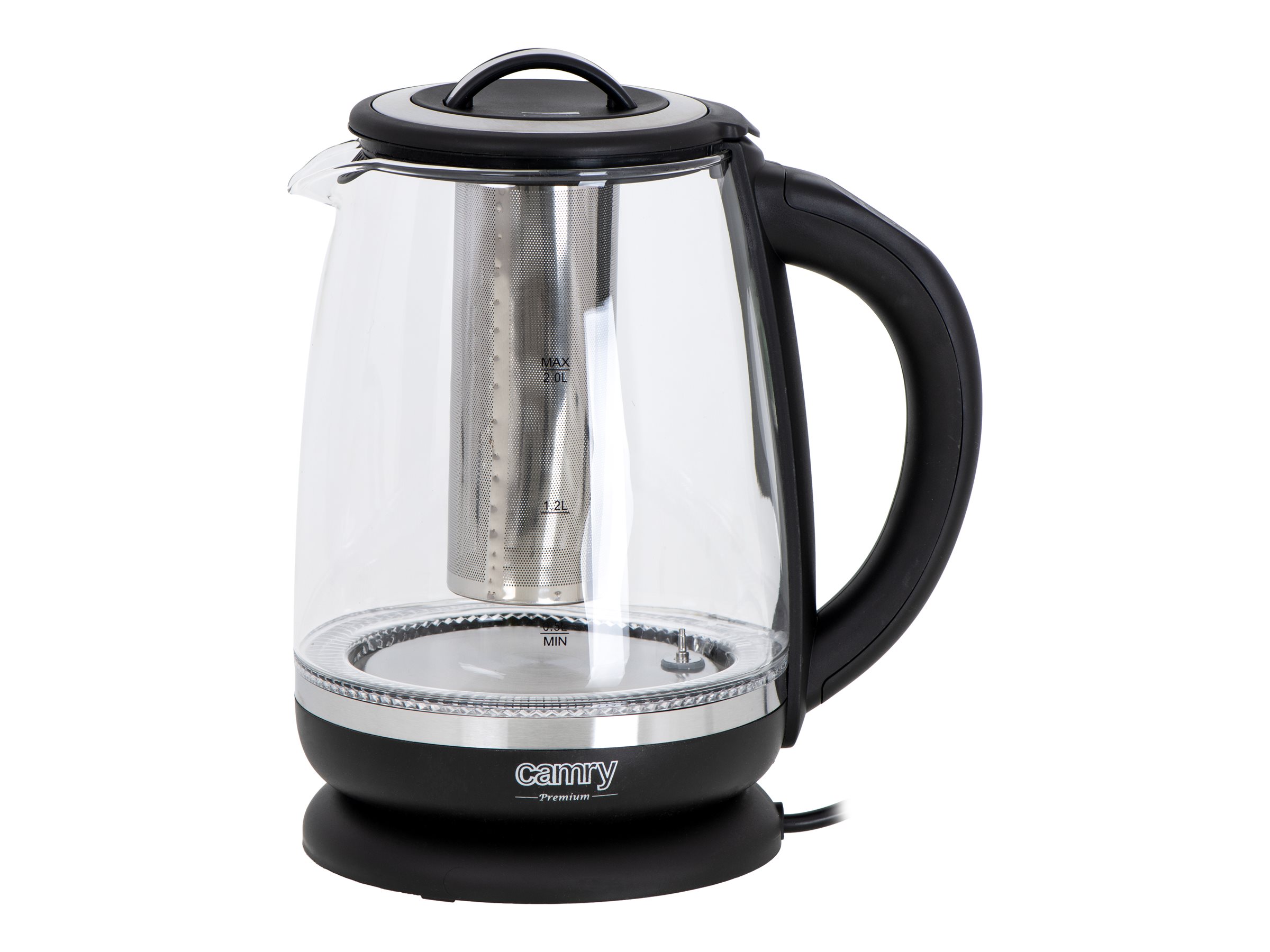 Camry | Kettle | CR 1290 | Standard | 2200 W | 2 L | Plastic/glass | 360° rotational base | Black/Transparent - Image 2