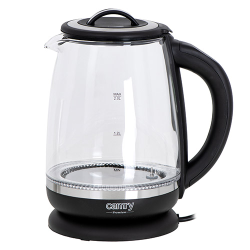 Camry | Kettle | CR 1290 | Standard | 2200 W | 2 L | Plastic/glass | 360° rotational base | Black/Transparent - Image 4