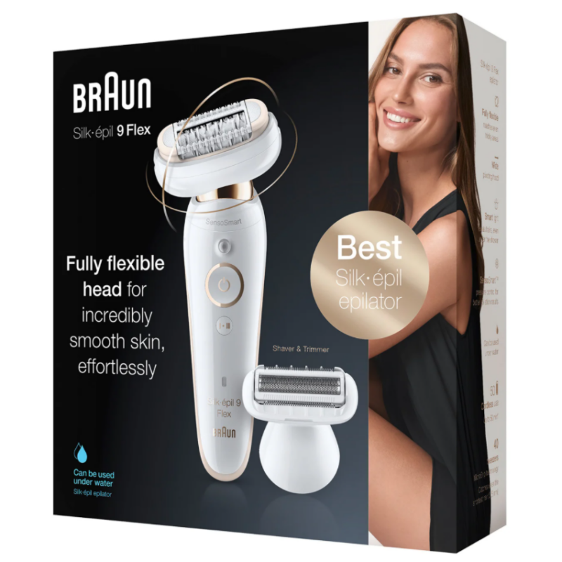 Braun | Epilator | Silk-epil 9 Flex SES9002 | Operating time (max) 40 min | Bulb lifetime (flashes) Not applicable | Number of power levels 2 | Wet & Dry | White/Gold - Image 3