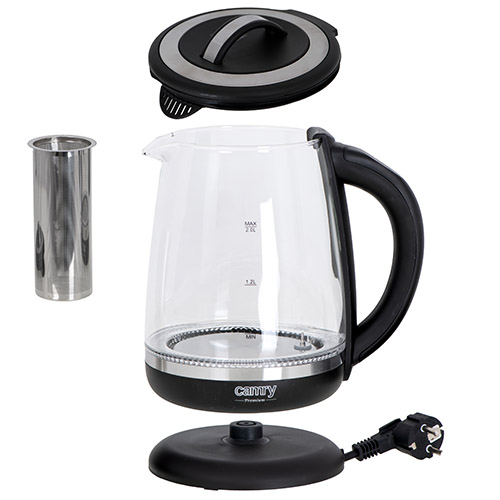 Camry | Kettle | CR 1290 | Standard | 2200 W | 2 L | Plastic/glass | 360° rotational base | Black/Transparent - Image 7