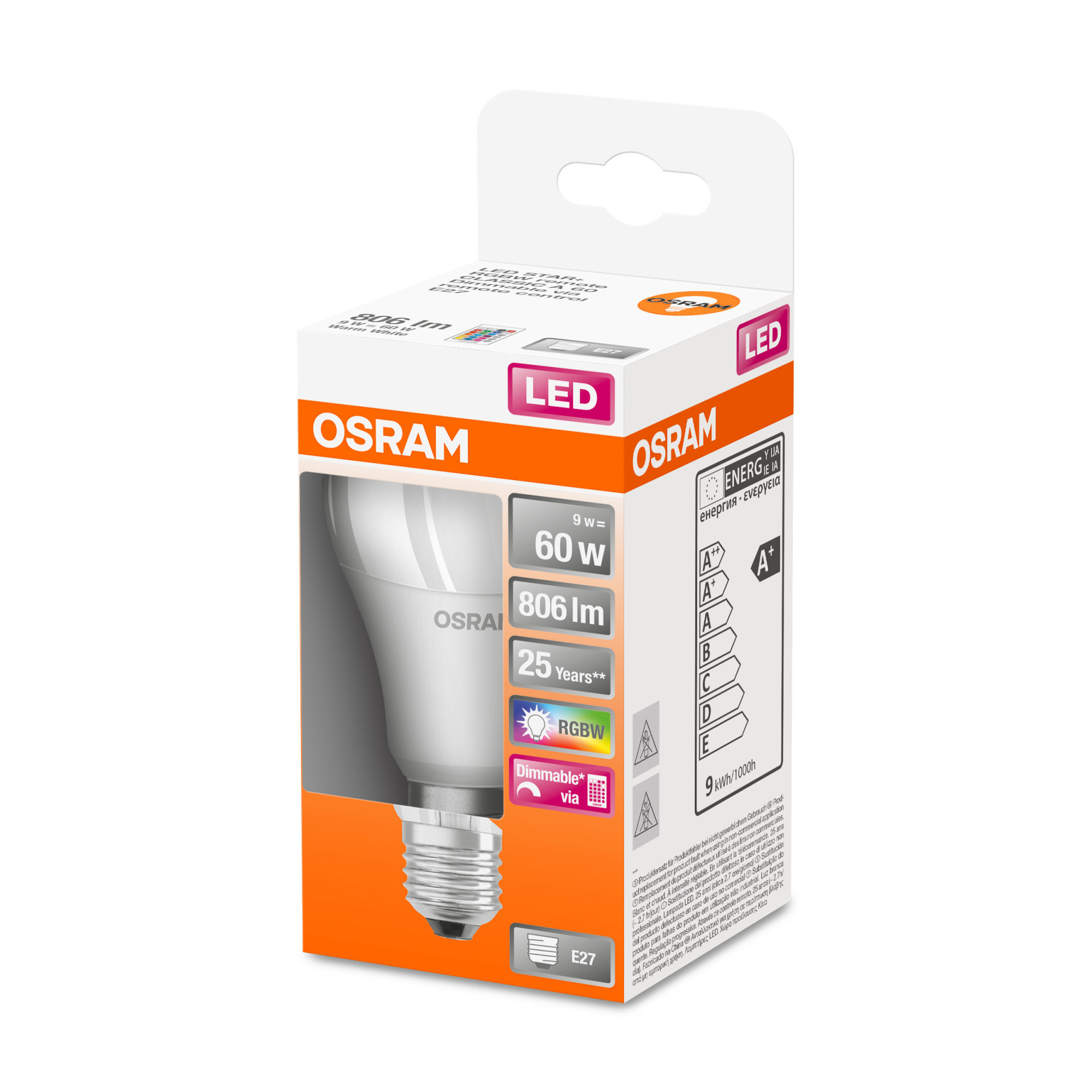 LED Star+ Classic A RGBW FR 60 dimmable 9W/827 E27 bulb with Remote Control | 9 W | RGBW - Image 4