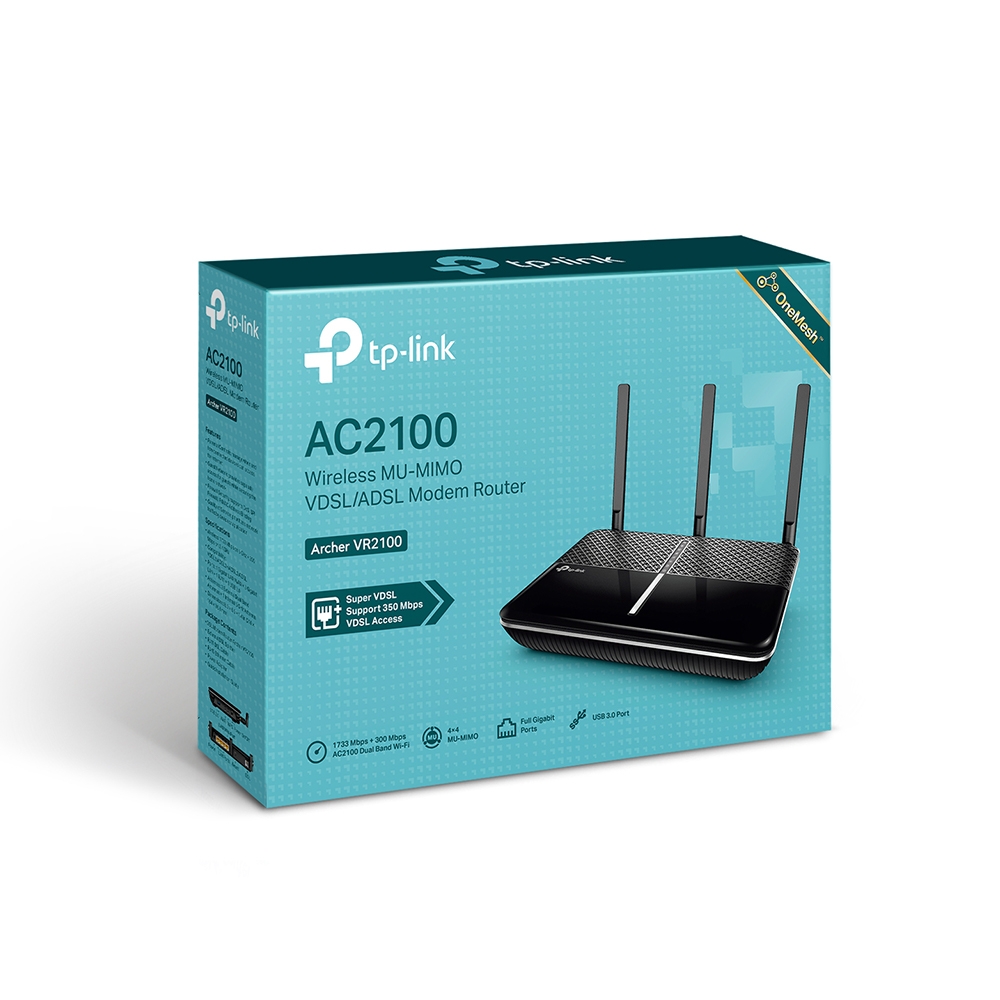 Wireless MU-MIMO VDSL/ADSL Modem Router | Archer VR2100 | 802.11ac | Ethernet LAN (RJ-45) ports 3 | Mesh Support Yes | MU-MiMO Yes | No mobile broadband | 1xUSB - Image 5
