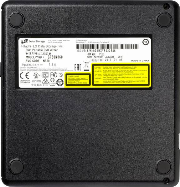 H.L Data Storage | Ultra Slim Portable DVD-Writer | GP60NB60 | Interface USB 2.0 | DVD±R/RW | CD read speed 24 x | CD write speed 24 x | Black | Desktop/Notebook - Image 4