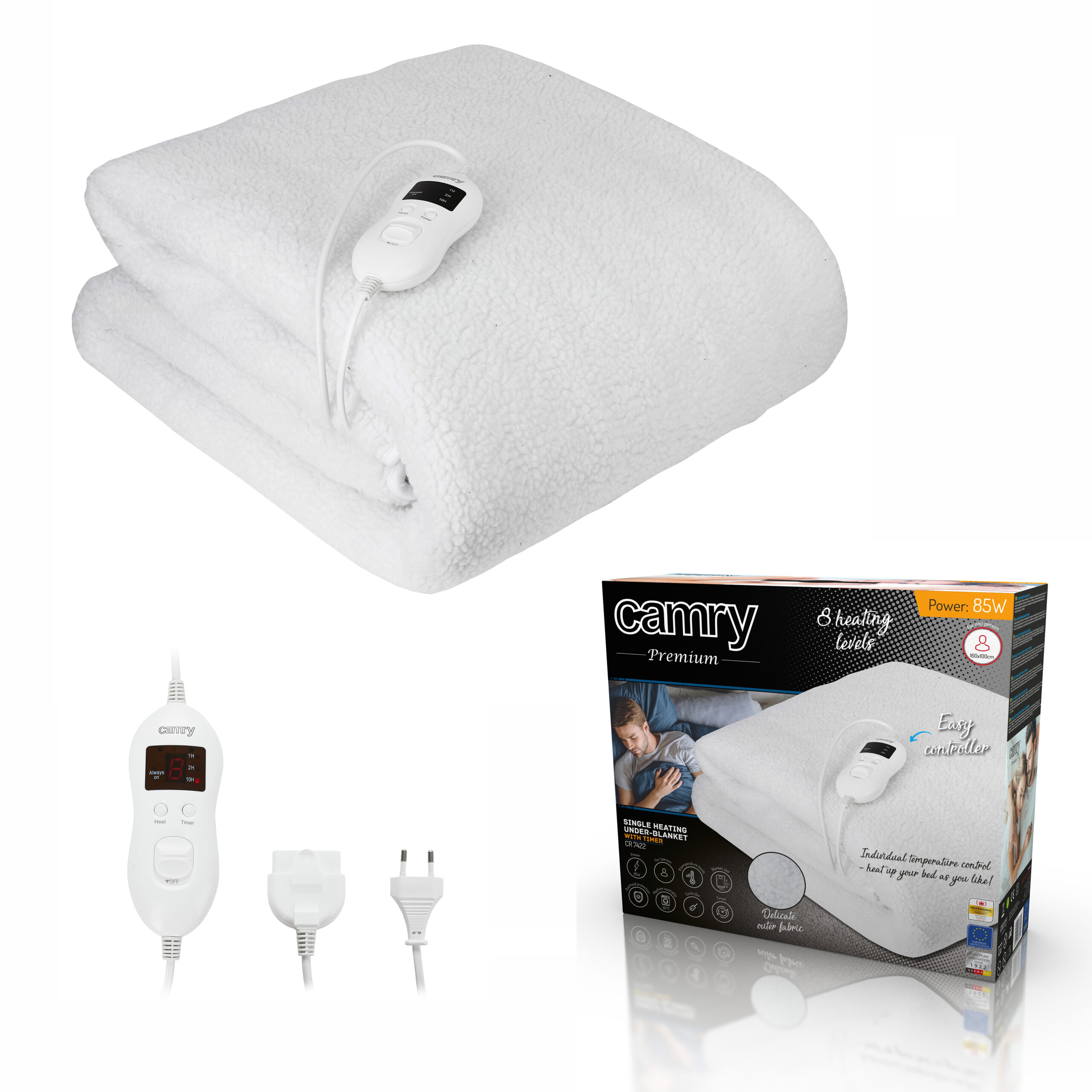 Camry | Electirc heating under-blanket with timer | CR 7422 | Number of heating levels 5 | Number of persons 1 | Washable | Remote control | Syntetic wood | 60 W | White - Image 6