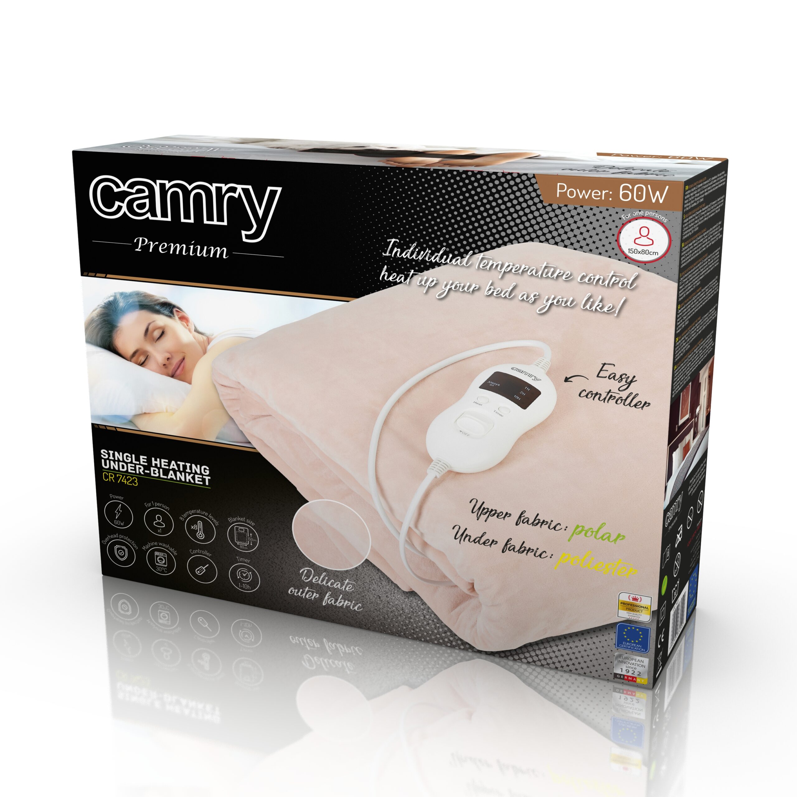 Camry | Electric blanket | CR 7423 | Number of heating levels 8 | Number of persons 1 | Washable | Coral fleece | 60 W | Beige - Image 7