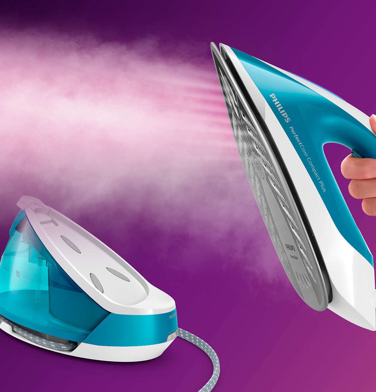 Philips | Iron | GC7920/20 | Steam Iron | Water tank capacity 1500 ml | Continuous steam 120 g/min | Green - Image 7