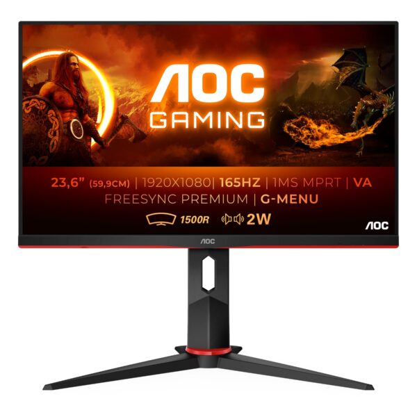 AOC | Curved Gaming Monitor | C24G2AE/BK | 23.6 " | VA | FHD | 16:9 | 165 Hz | 1 ms | 1920×1080 | 250 cd/m² | HDMI ports quantity 2 | Black/Red | Warranty 36 month(s)
