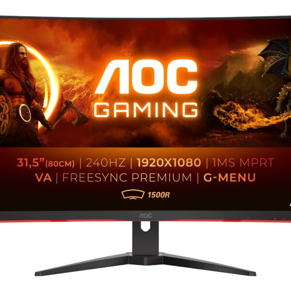 AOC | Curved Gaming Monitor | C32G2ZE | 31.5 " | VA | FHD | 16:9 | 240 Hz | 1 ms | 1920 x 1080 | 300 cd/m² | Headphone out (3.5mm) | HDMI ports quantity 2 | Black | Warranty 36 month(s)