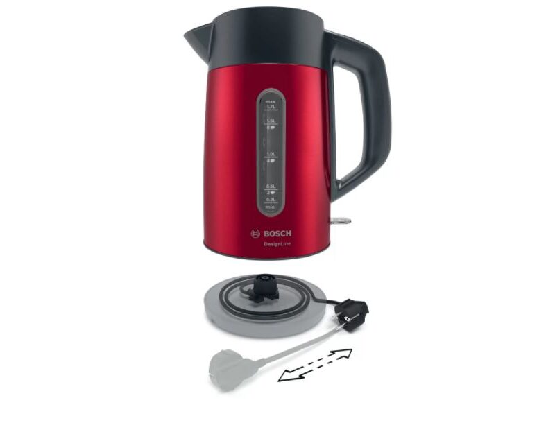 Bosch | Kettle | DesignLine TWK4P434 | Electric | 2400 W | 1.7 L | Stainless steel | 360° rotational base | Red/Black - Image 5