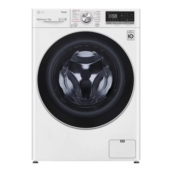 LG | Washing Machine With Dryer | F2DV5S7S1E | Energy efficiency class D | Front loading | Washing capacity 7 kg | 1200 RPM | Depth 46 cm | Width 60 cm | Display | LED | Drying system | Drying capacity 5 kg | Steam function | Direct drive | Wi-Fi | White