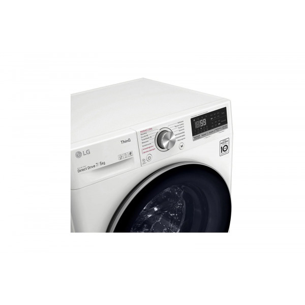 LG | Washing Machine With Dryer | F2DV5S7S1E | Energy efficiency class D | Front loading | Washing capacity 7 kg | 1200 RPM | Depth 46 cm | Width 60 cm | Display | LED | Drying system | Drying capacity 5 kg | Steam function | Direct drive | Wi-Fi | White - Image 4