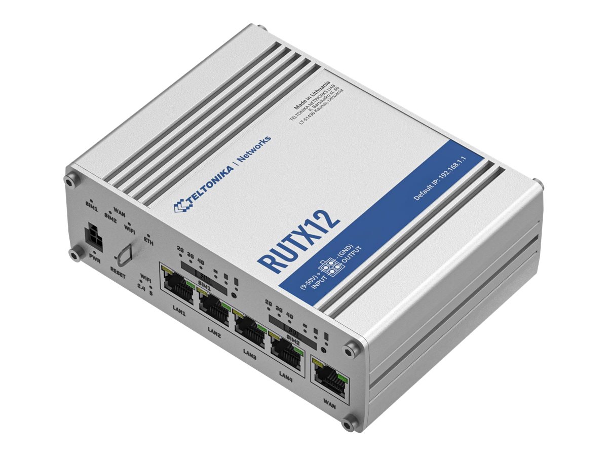 Dual LTE Cat 6 Router | RUTX12 | 802.11ac | 867 Mbit/s | 10/100/1000 Mbit/s | Ethernet LAN (RJ-45) ports 4 | Mesh Support No | MU-MiMO Yes | 4G | Antenna type 4xSMA for LTE, 2xRP-SMA for WiFi, 1xRP-SMA for Bluetooth, 1xSMA for GNNS | 1 x USB A - Image 6