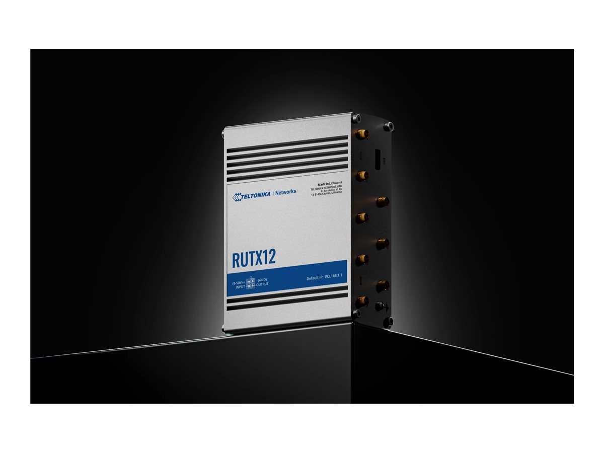 Dual LTE Cat 6 Router | RUTX12 | 802.11ac | 867 Mbit/s | 10/100/1000 Mbit/s | Ethernet LAN (RJ-45) ports 4 | Mesh Support No | MU-MiMO Yes | 4G | Antenna type 4xSMA for LTE, 2xRP-SMA for WiFi, 1xRP-SMA for Bluetooth, 1xSMA for GNNS | 1 x USB A - Image 11