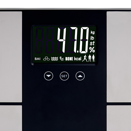Adler | Bathroom scale with analyzer | AD 8165 | Maximum weight (capacity) 225 kg | Accuracy 100 g | Body Mass Index (BMI) measuring | Stainless steel/Black - Image 7
