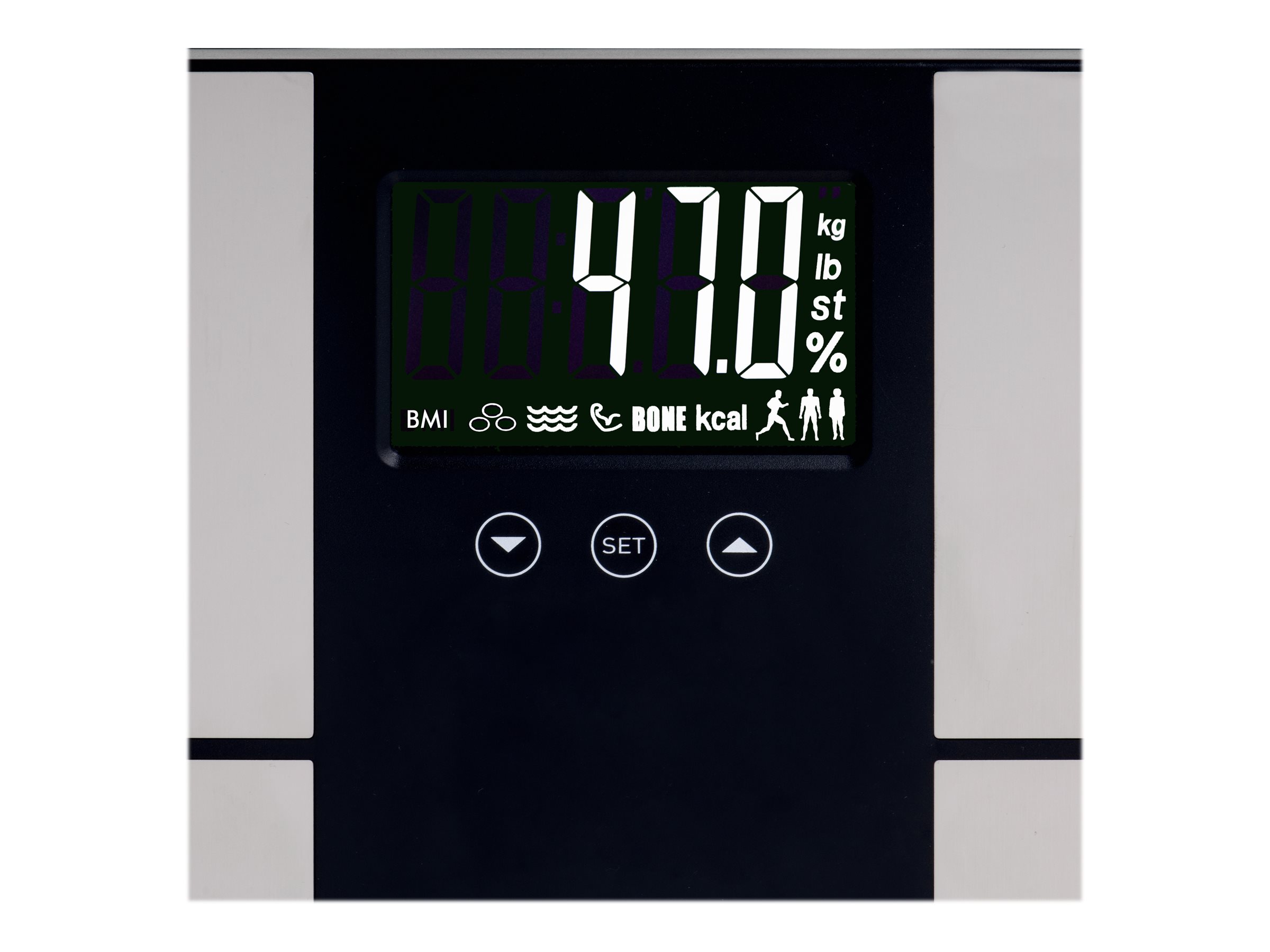 Adler | Bathroom scale with analyzer | AD 8165 | Maximum weight (capacity) 225 kg | Accuracy 100 g | Body Mass Index (BMI) measuring | Stainless steel/Black - Image 8